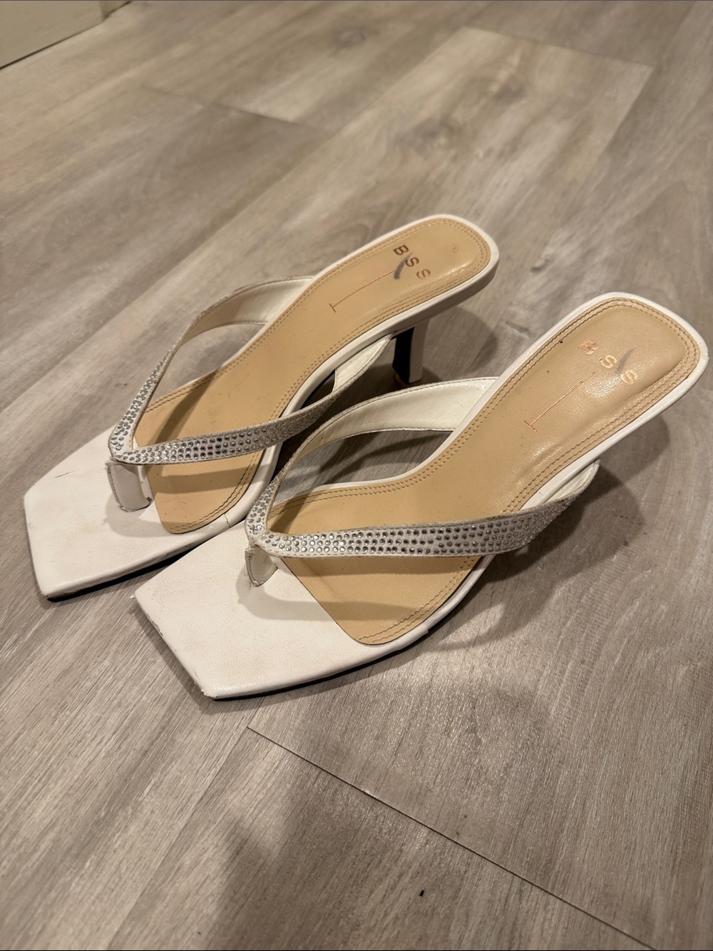 White Rhinestone Thong Heel Sandals - Women's Elegant Dress Heels